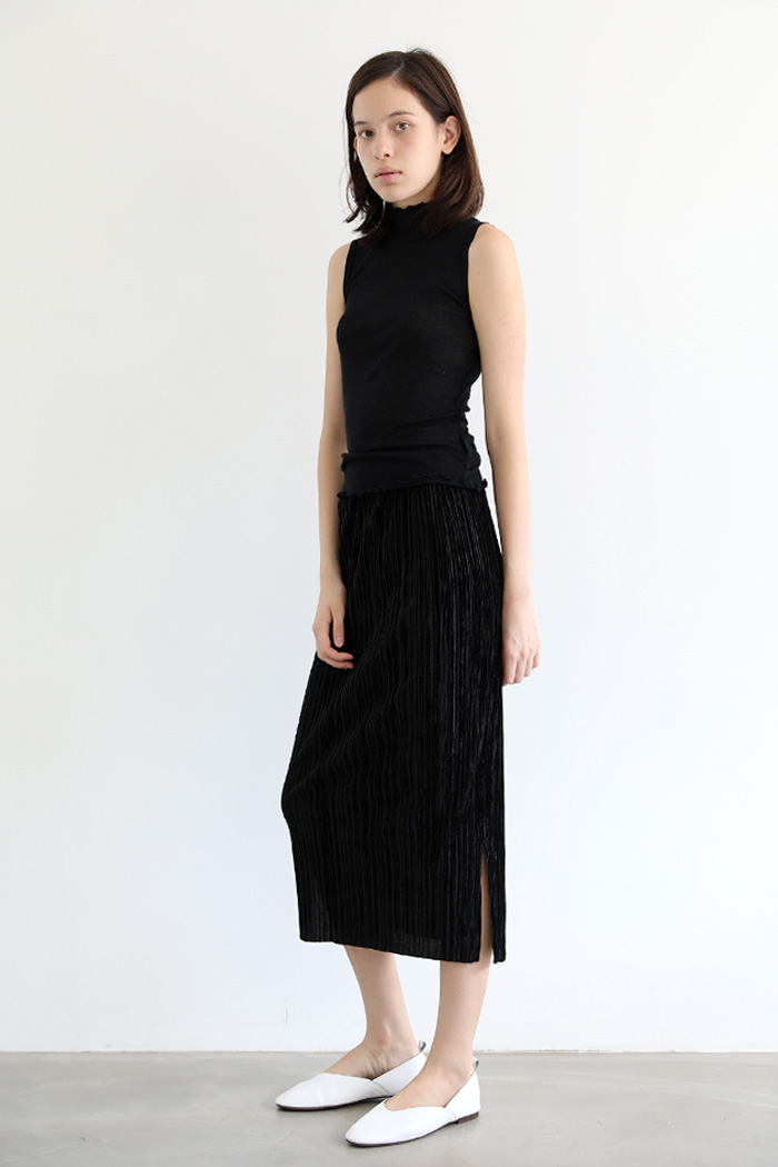 벨벳 플리츠 롱 스커트 velvet pleats skirt _ black